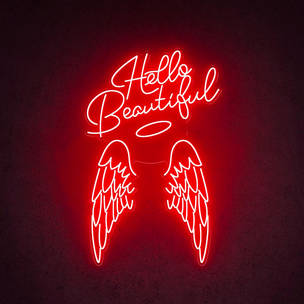 HDJSign - Hello Beautiful Angel Wings Beauty Salon Neon Sign HDJ Sign