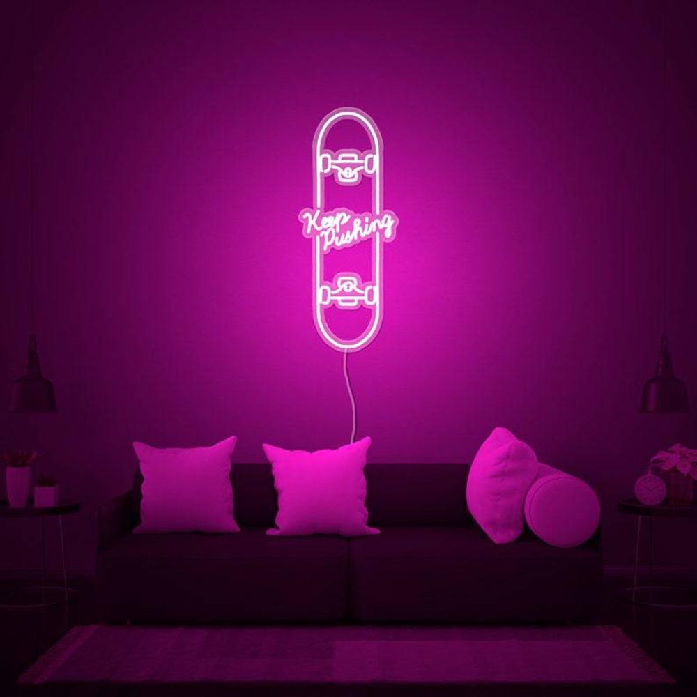 HDJSign - Keep Pushing Skateboard Sport Neon Sign HDJ Sign