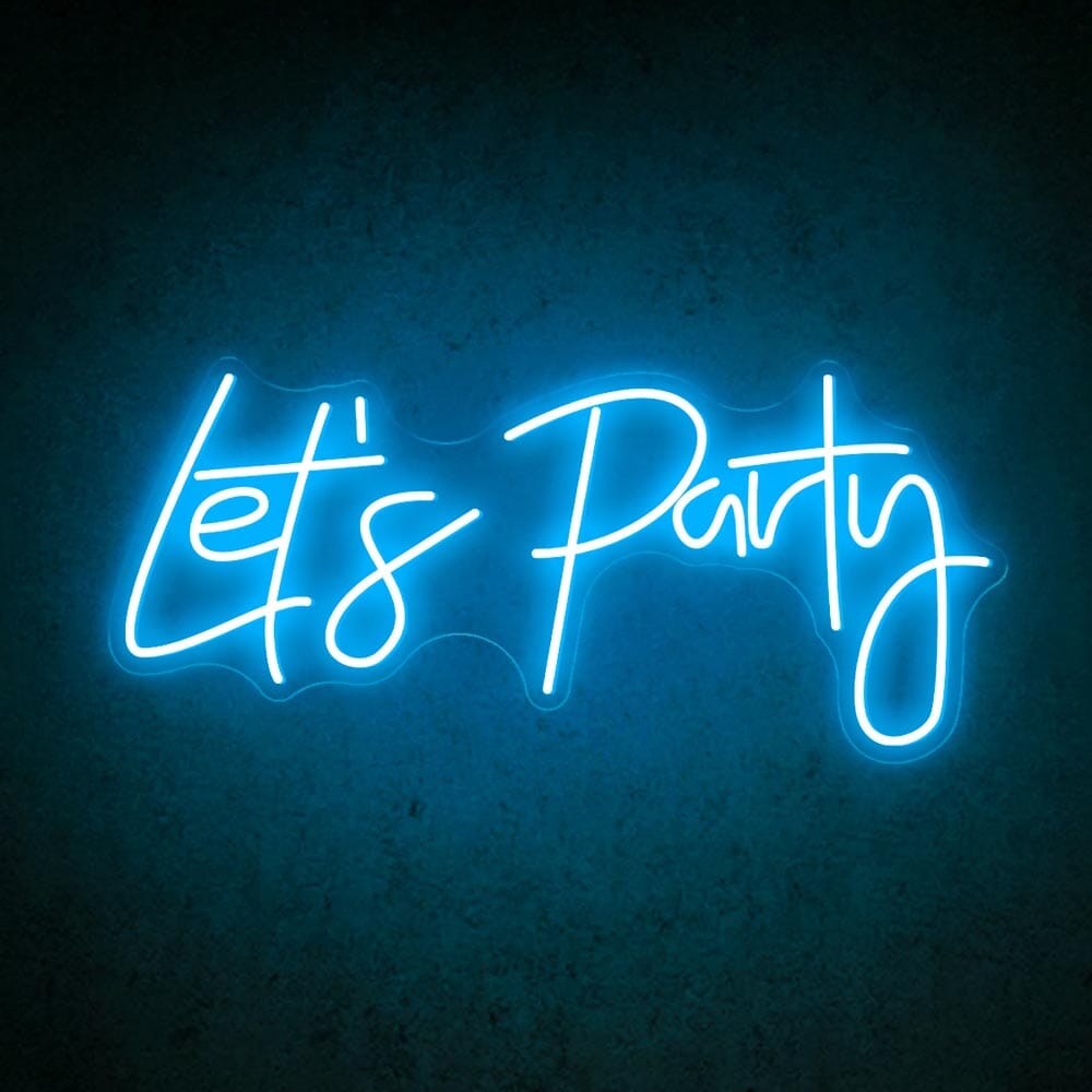 HDJSign - Let's Party Neon Sign Party Party Ice Blue 20" x 9" 