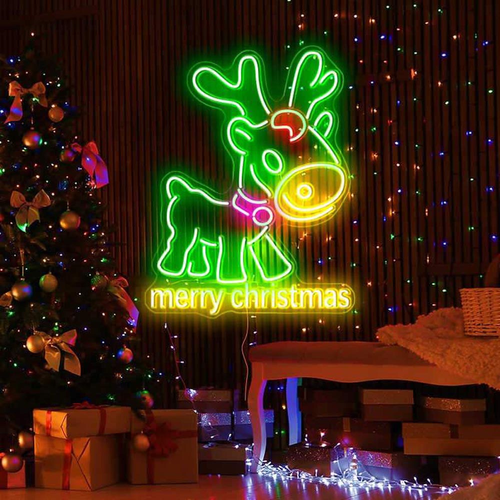 HDJSign - Merry Christmas Reindeer Holiday Neon Sign HDJ Sign