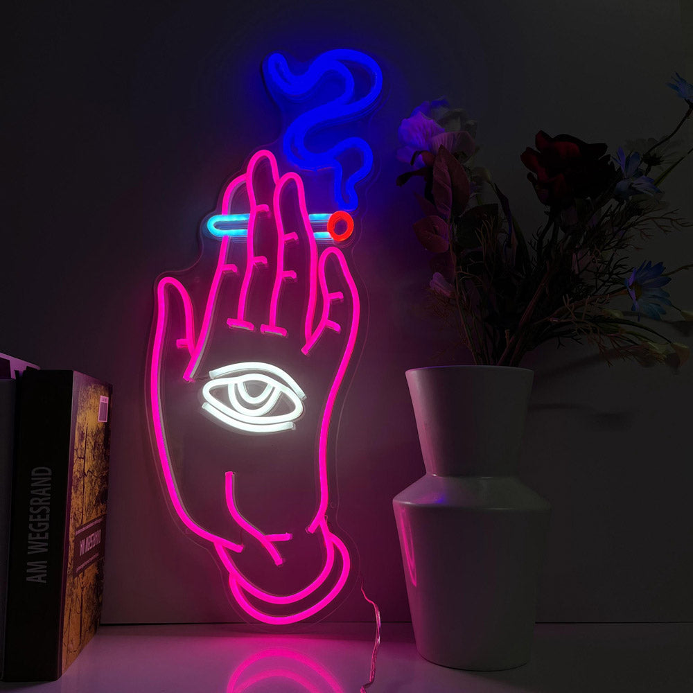 HDJSign - Smoking Hand with Eye Abstract Neon Sign HDJ Sign