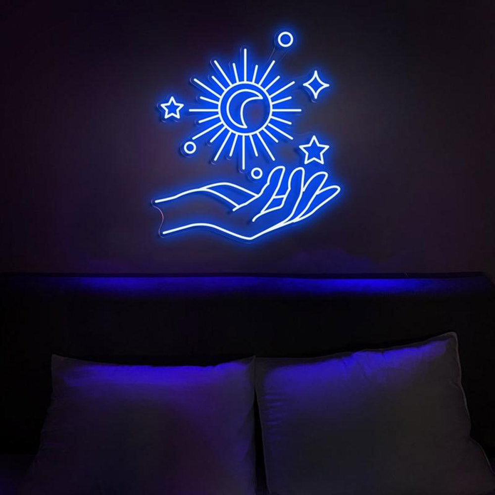 HDJSign - Space Galaxy Planet on A Hand Abstract Neon Sign HDJ Sign