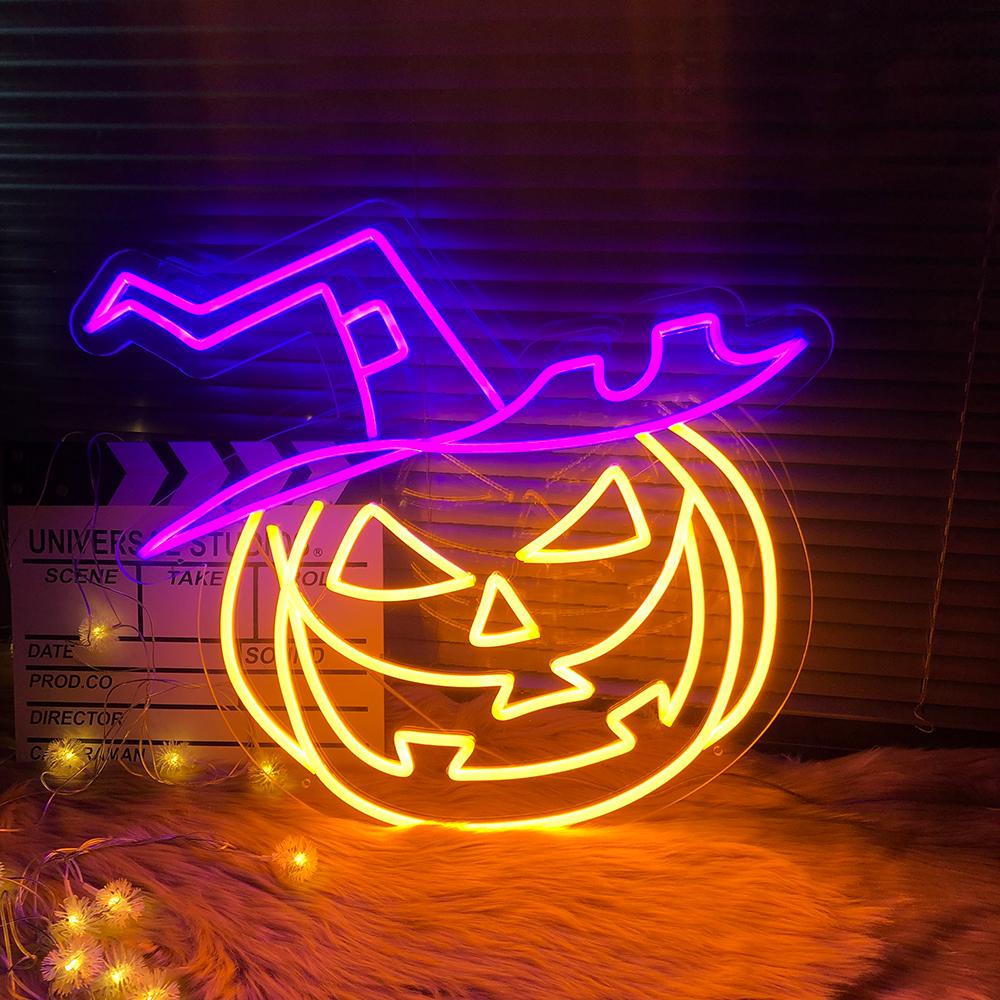 HDJSign - Halloween Evil Pumpkin with Hat Holiday Neon Sign HDJ Sign