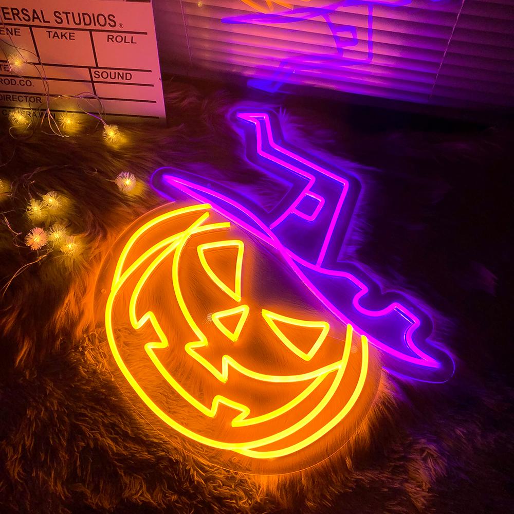 HDJSign - Halloween Evil Pumpkin with Hat Holiday Neon Sign HDJ Sign