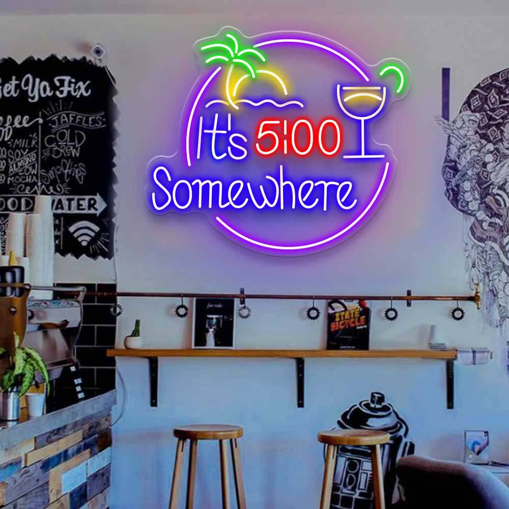 HDJSign - It's 5: 00 Somewhere Bar Neon Sign HDJ Sign