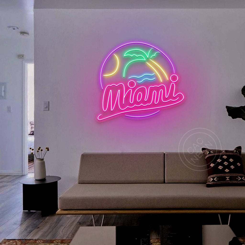 HDJSign - Miami with Palm Bar Neon Sign HDJ Sign